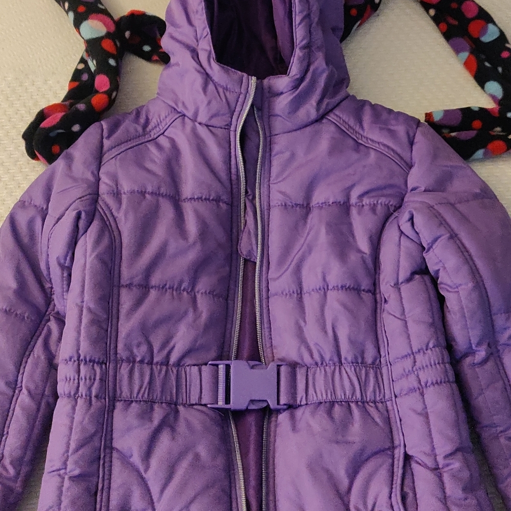 Toddler Girls hooded puffer jacket with scarf